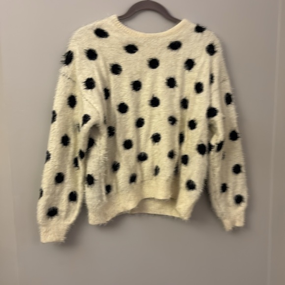 💜Wednesday’s Girl Jumper In Fluffy Spot Knit For Women Cream Black Spot size L - Picture 3 of 10